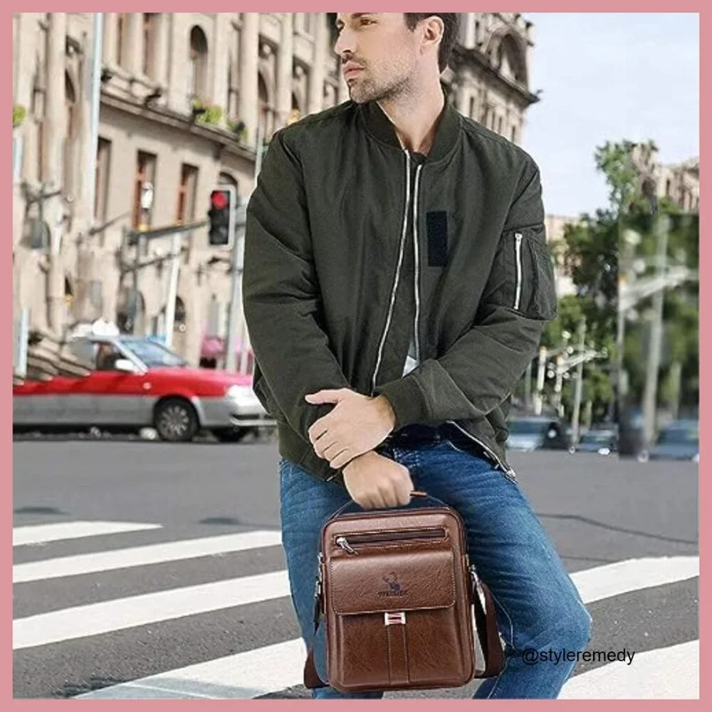 PU Leather Messenger Bag Crossbody Shoulder Bag Adjustable Strap Vintage